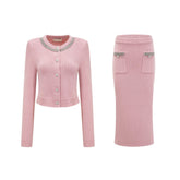 Renée Crystal-Embellished Jacket and Skirt Set — Pink