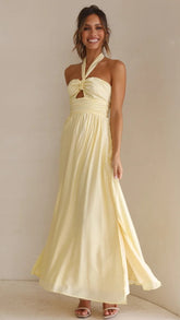 Halter Maxi Dress — Yellow, Cuavan