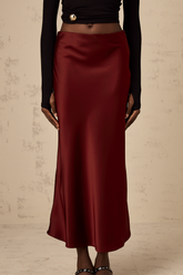 Vanessa Satin Flared Skirt — Wine Red