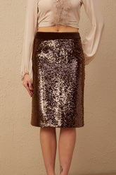 Marcellina Sequin Midi Skirt — Brown