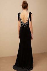 Audrey Velvet Open-Back Maxi Dress — Black
