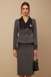 Odette Polka-Dot Top and Skirt Set — Grey & Black