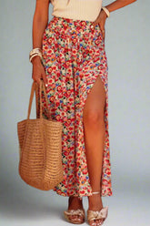 Slit Floral Midi Skirt, Cuavan