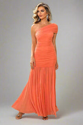 One-Shoulder Ruched Maxi Dress, Cuavan