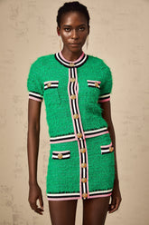 Camille Tweed Top and Skirt Set — Bright Green