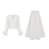 Hilaire 3D Petal Top and Skirt Set — White