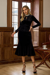 Christina Pearl-Embellished Long-Sleeve Maxi Dress — Black