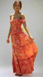 Off-Shoulder Ruffle Dress — Orange Floral, Cuavan