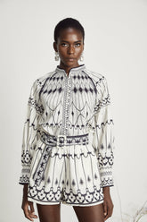 Allie Graphic Print Shirt and Shorts Set — White & Black