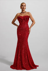 Strapless Sequin Maxi Dress — Red