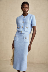 Chantal Knit Blouse and Skirt Set — Blue