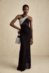 Irène Crossover Lace Maxi Dress — Black