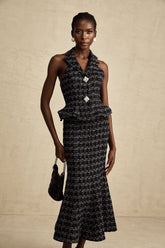 Axelle Checkered Tweed Vest and Skirt Set — Black