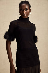 Ségolène Faux-Fur Tulle Top — Black