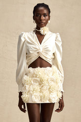 Nouria Twist-Detail Crop Top — White