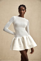 Océane Guipure Lace Mini Dress — White
