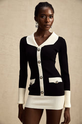 Charlotte Color-Blocked Ribbed Knit Mini Dress — Black & White