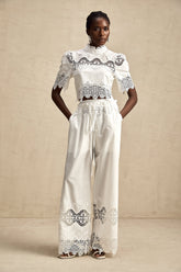 Raphaëlle Lace-Trim Crop Top and Trousers Set — White