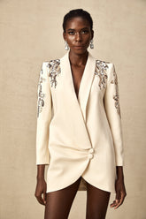 Éléna Sequined Wrap Blazer Dress — Neutral