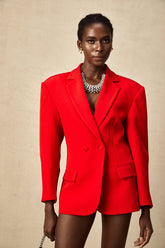 Coline Double-Breasted Hourglass Blazer — Red