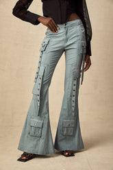 Mila Flared Cargo Trousers — Blue