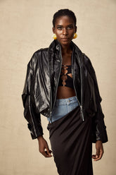 Virginie Quilted Leatherette Jacket — Black