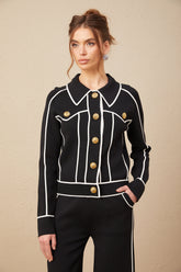 Calista Piped-Trim Jacket and Trousers Set — Black