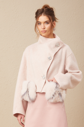 Vienne Diagonal-Placket Cropped Jacket — Pink