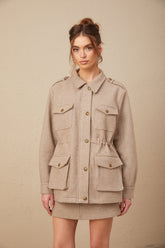Clarisse Wool Twill Jacket and Culottes Set — Khaki