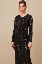 Ophelie Sequined Crochet-Knit Cardigan and Skirt Set — Black