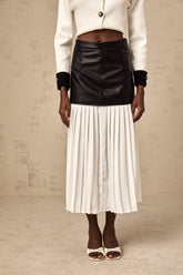 Aria Color-Blocked Leather Midi Skirt