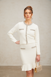 Frida Waffle-Knit Cardigan and Skirt Set — White