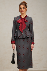 Priscille Polka-Dot Top and Skirt Set — Grey & Red