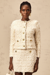Jolanda Fuzzy Knit Cardigan and Skirt Set — White
