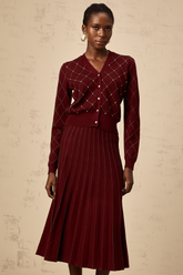 Laurine Argyle Knit Cardigan and Skirt Set — Red