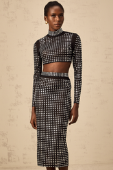 Vera Rhinestone Mesh Top and Skirt Set — Black