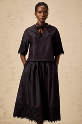 Abbie Lace-Trimmed Denim Top and Skirt Set