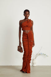 Célestine Twisted Cut-Out Top and Skirt Set — Brown