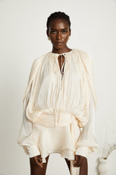 Eugénie Pleated Ruffle Mini Dress — Neutral