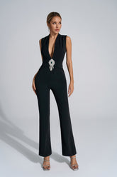 Elliot Beaded Diamond Jumpsuit — Black