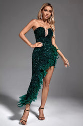Kira Sequin & Feather Maxi Dress — Dark Green