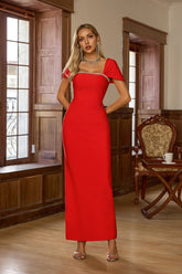 Louisa Diamond-Pattern Maxi Dress — Red
