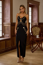 Magen Chain Halter Maxi Dress — Black