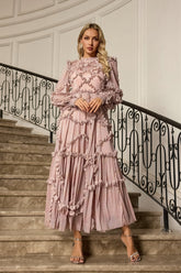 Macie Long-Sleeve Maxi Gown — Pink