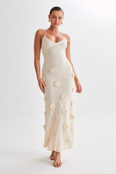 Suki Crochet Maxi Dress with Floral Appliqué, Cuavan