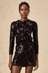 Iris Sequined Ribbed-Knit Cardigan and Skirt Set — Black