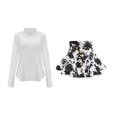 Léonor Floral Print Shirt and Skirt Set — Black & White