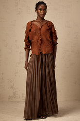 Demi Creased Top and Skirt Set — Brown