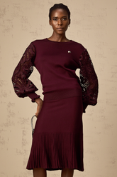 Doreen Knit Blouse and Skirt Set — Bordeaux Red