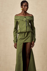 Éléna Asymmetric Jacket and Skirt Set — Green